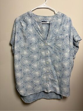 J. Crew Sky Blue and White Floral Button-Up Blouse